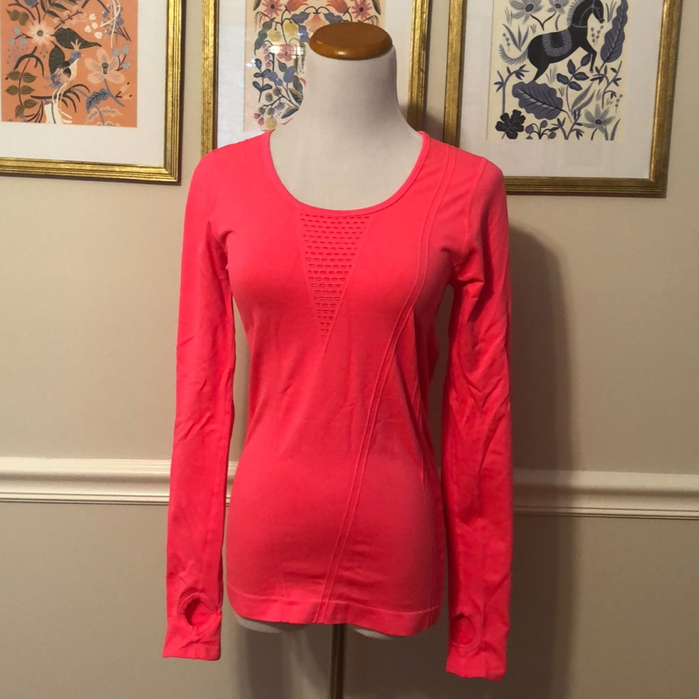 Fabletics long slv workout top neon coral/pink S